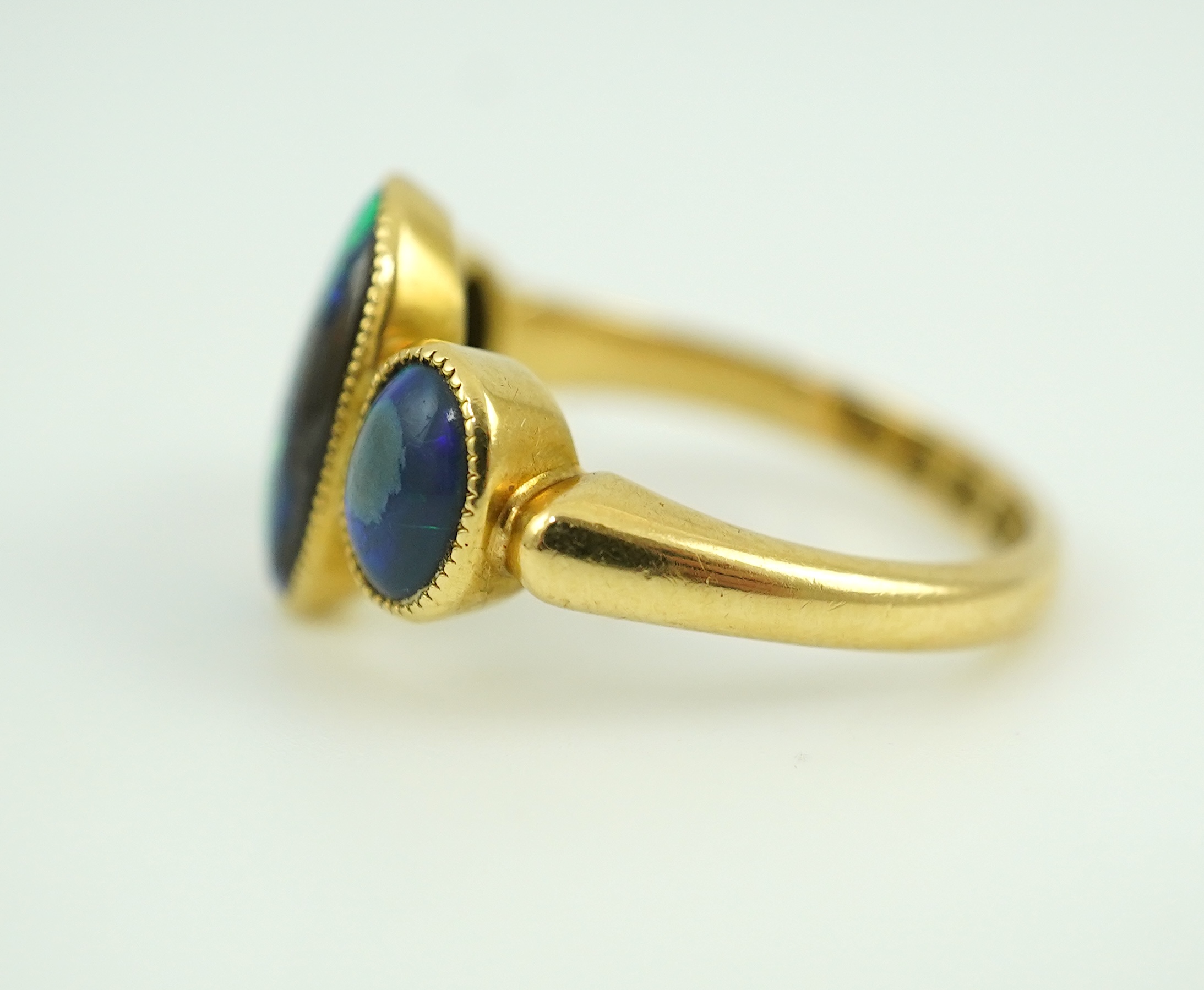 A Victorian black opal ring, circa 1881